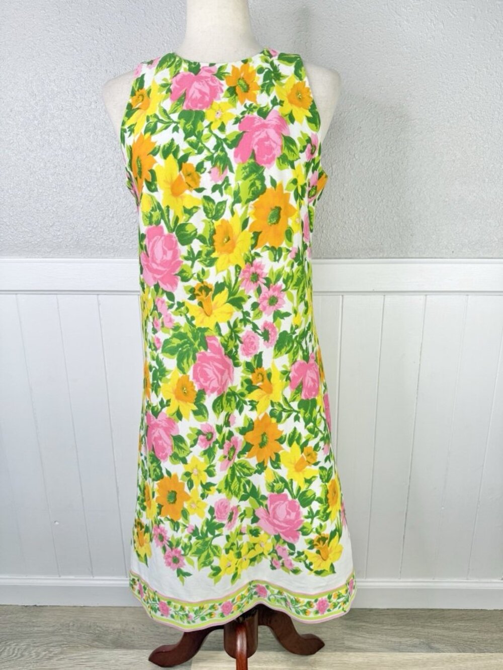 Vintage 60s Domani Yellow Pink Green Floral Shift Dress Fits M Housewife Retro